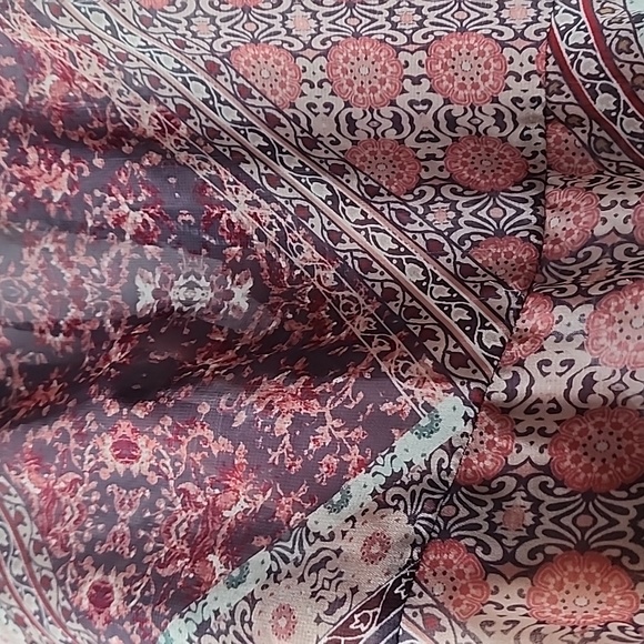 Minkpink Boho Patchwork Print Flounce Sleeve Sheer Hi Lo Blouse - Picture 4 of 8